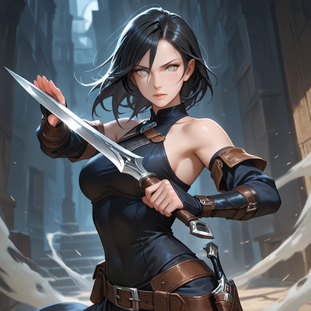 absurdrez, ultra details, high qualiy, work of art, face detailed, gorgeous eyes(detailedeyes) warrior with sword, short black hair, paladin'It's heavy armor, fully body, tense facial expression, gaping mouth, yelling, grappling, gazing at viewer, ombre, eye pencils, super lashes, fully body, lush ass