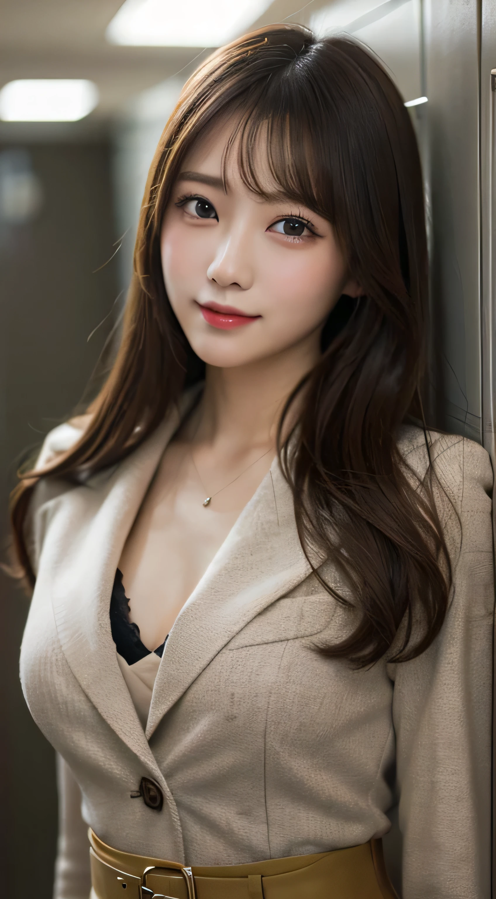 Tabletop, Highest quality, shape, Very detailed, finely, High resolution, 8k wallpaper, 完璧なダイナミックな構shape, Beautiful and beautiful eyes, Natural Lip,blazer ,, Cleavage, whole body