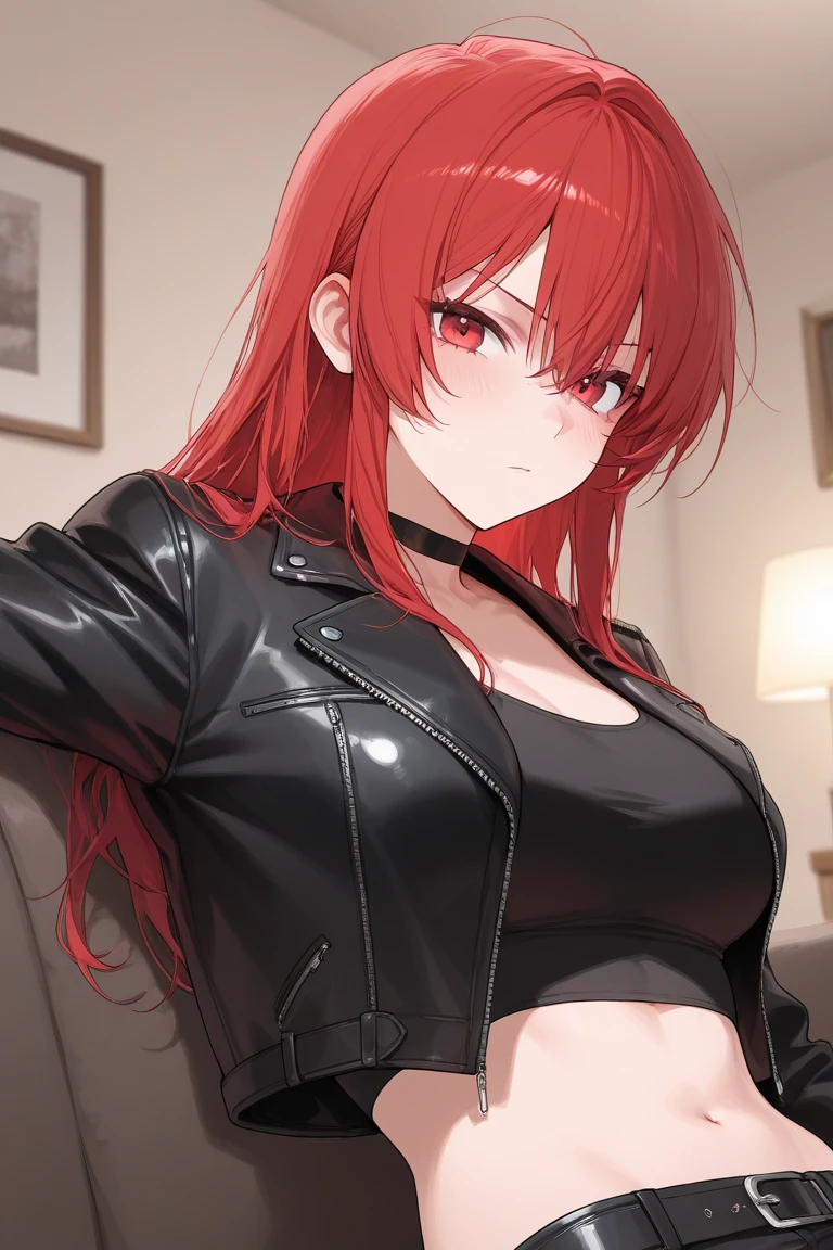 simple background, green_eyes,red_hair, 1girl, solo, thighhighs, shorts, long hair, breasts, cleavage, virtual youtuber, black footwear, navel, short shorts, black shorts, belt, ahoge, shirt, looking at viewer, white shirt, gloves, medium breasts, standing, single glove, very long hair, collarbone, coat, midriff, black coat, bangs, closed mouth, jewelry<lora:Erio_v0.41AOM2:0.6>, Erioleather, white shirt, shirt, collarbone, black jacket, earrings, jacket, jewelry, indoors, bangs, dress shirt, very long hair, facing viewer, shiny, corset, open clothes, collared shirt, shiny hair, upper body, medium breasts, open jacket, underbust, wings, weapon, wing collar