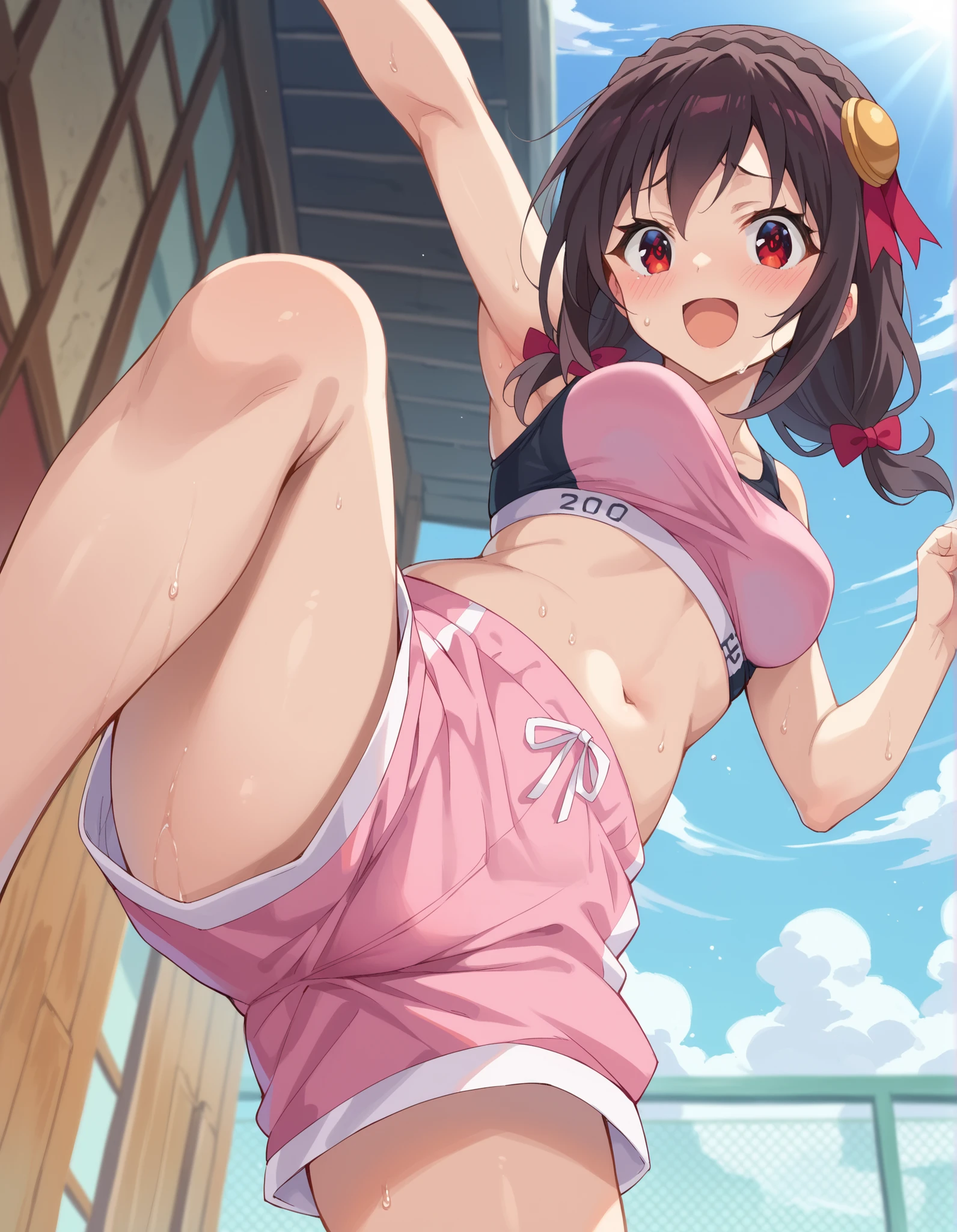 Gal woman Cheerleaders are sticky with sweat Love Hotel Supporting Cheering with a smile Cheering with legs spread Shorts are sexy underwear high resolution High definition Supporting individuals Support to promote ejaculation I'm cheering her on from the bed. Vibrant Hotel at night ganbare