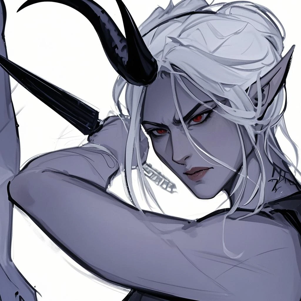 a close up of a woman with horns and a demon face, tiefling, tiefling female warlock, dnd portrait of a tiefling, tiefling from d & d, white horns queen demon, beautiful dark elf countess, lolth, girl design lush horns, tiefling rogue, dark fantasy character design, dark elf, attractive tiefling druid, epic exquisite character art