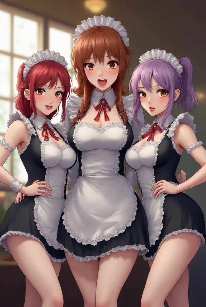 masutepiece, Best Quality, Airlib 4, thighs thighs thighs thighs, black thighs thighs thighs thighs, Apron, zettai ryouiki, maid, Maid headdress, cleavage, Wrist cuffs,4 girls with different hairstyles