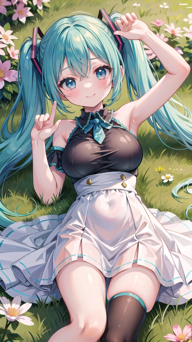 Hatsune Miku, translucent white lingerie, tight to the body, huge tits, camel toe, picnic, pose erotica 