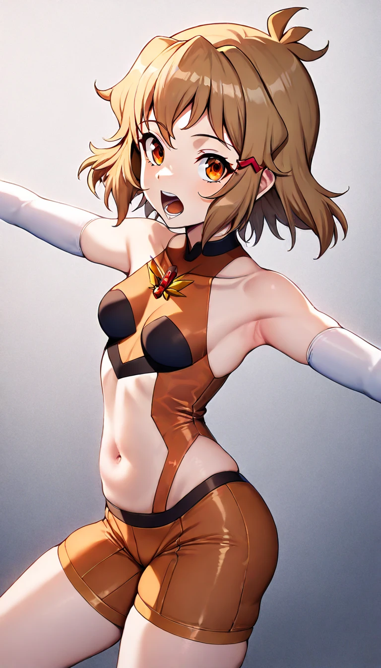 (masutepiece, Best Quality:1.2),8K,1girl in,big breasts,Solo,a miniskirt,big squirrel tail,Navel、ssmile,bra very、Cool