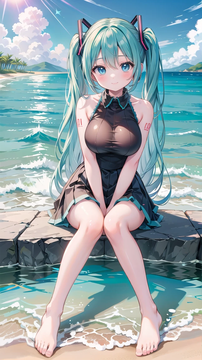 tsukishiroyoko, Green hair, long hair, Blue eyes.,, large breasts, solo ,16years old, , nsfw. swim , Undersea Ruins, deep sea, naked