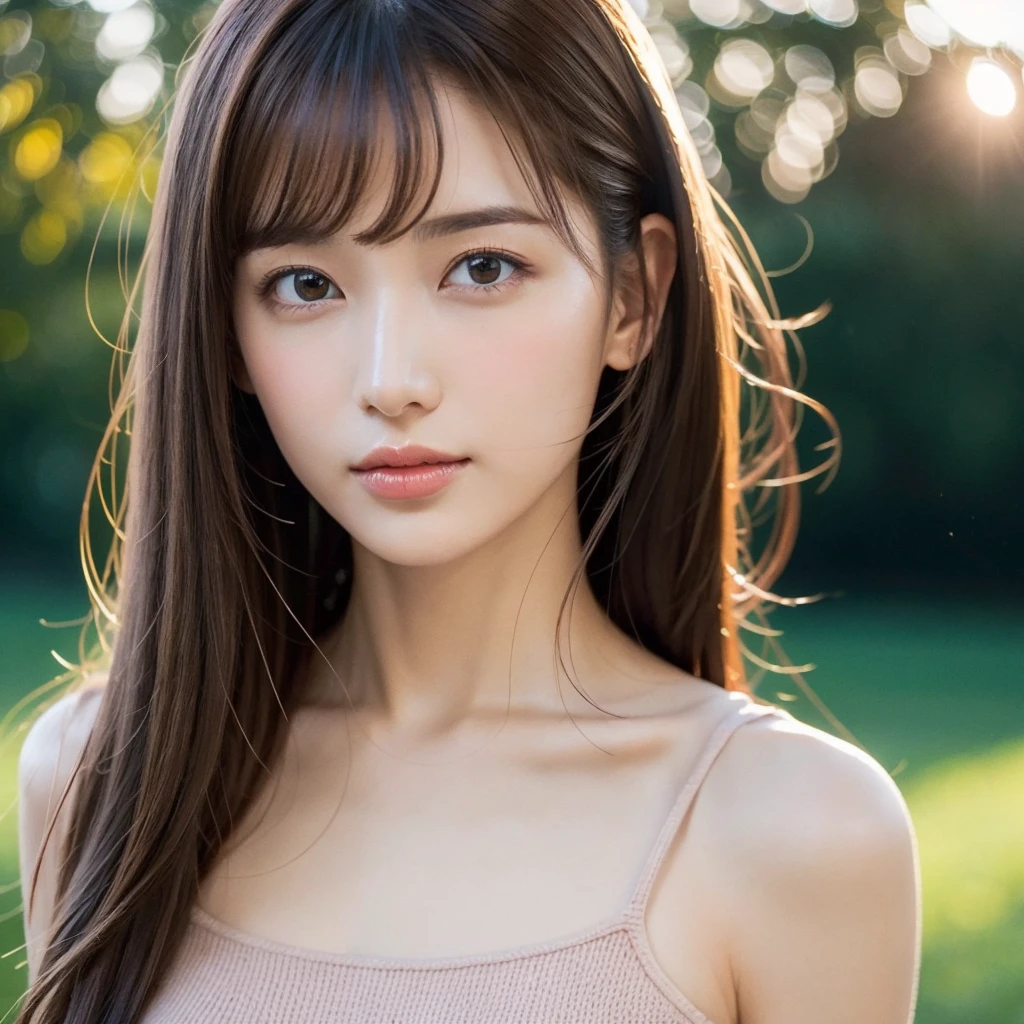 ((masterpiece)), ((highest quality)), (Portrait of a beautiful girl), Eye for perfect detail, Face in perfect detail, Very elaborate nose, Charm, Perfect Face, High resolution, ((Real skin texture)), (Well-proportioned hands), Narrow waist, beautiful girl,young woman,Japanese,cute,beautiful,Big eyes,Symmetrical eyes,long hair,Accentuate your thighs,whole body,Mr.々Clothes,Mr.々Simple pose and light makeup,Thin lips,Small Mouth,Revealing clothing