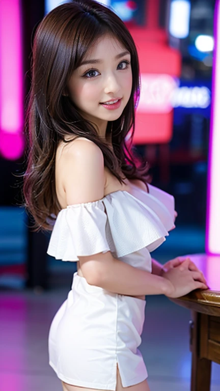 ((8K, RAW Photos, Highest quality, masterpiece), High-resolution RAW color photos、Professional close-up photography, (Realistic, Photorealism: 1.37), (Highest quality), (Best of the darkest illustrations), ((cute, beautiful, Ultra-high resolution, High Definition CG Unified 8K Denden Wallpaper, Physically Based Rendering, Cinema Lighting), Analog Style, elegant, thank you, UHD 8K, Digital SLR, Fujifilm XT3, Vibrant, Frank, Dramatic and immersive sunset, (Detailed face, Skin Texture), Film Grain, Natural light, Looking into the camera,(Pin-up model),(1 Japanese female),(Photo of Japan woman at 25 years old), (Compensate:1.1), (eye shadow:1.1), (blush:1.1), (eyeliner:1.1),((Sexy Face)), ((Thin, Sheer white lace tight dress:1.2)), ((blonde mesh hair)), ((Wavy long hair)), Las Vegas Casino, beautiful detail eyes, Light on the face, ((Cowboy Shot: 1.2)), Particularly strong light, (Upward glance, Grinning smile:1.2),Shiny skin, shy, (Bright purple eyes:1.4), ((Excellent anatomy: 1.2)), ((Bright and refreshing Las Vegas Casino, The background is blurred: 1.2)), Perfect Face, beautiful face,Lean forward,cheek,blush,A face in love,View your audience,Please sit down,Show me your body,Fishnet tights,,Squat,leotard,From below,Show me your pants
