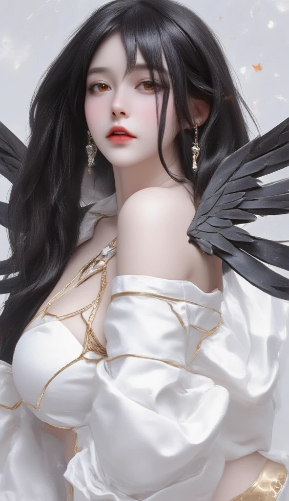 She wears a black armor has black hair red eyes picture large she looks very evil