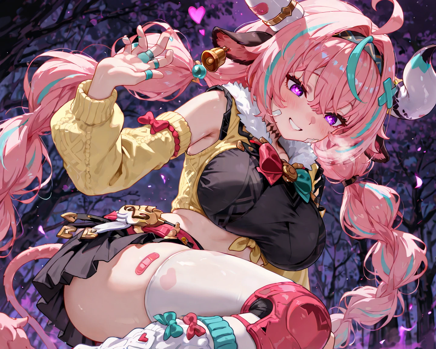 (BESTquality),(16K),(Super Resolution),(Delicate anime),(high twin tail hair:1.5)(very cute),(very cute美女)(1 person),(Very delicate),(Squat with your feet wide apart:1.8),(smile),(Cute body:1.3),(Smart body:1.3),(Angle from below:1.2),(Everyone's Idol:1.2),(Frilled Skirt:1.2),(blush),(誘うようなsmile:1.3),(PINK Panties:1.3),(Sit with your crotches wide open to the left and right.:1.8),(Panty Model:1.3),(Sharp details of the crotch:1.2),(Bright lighting),(Belly button exposed), (pinkhair),({ Cure Happy:1.3 })
