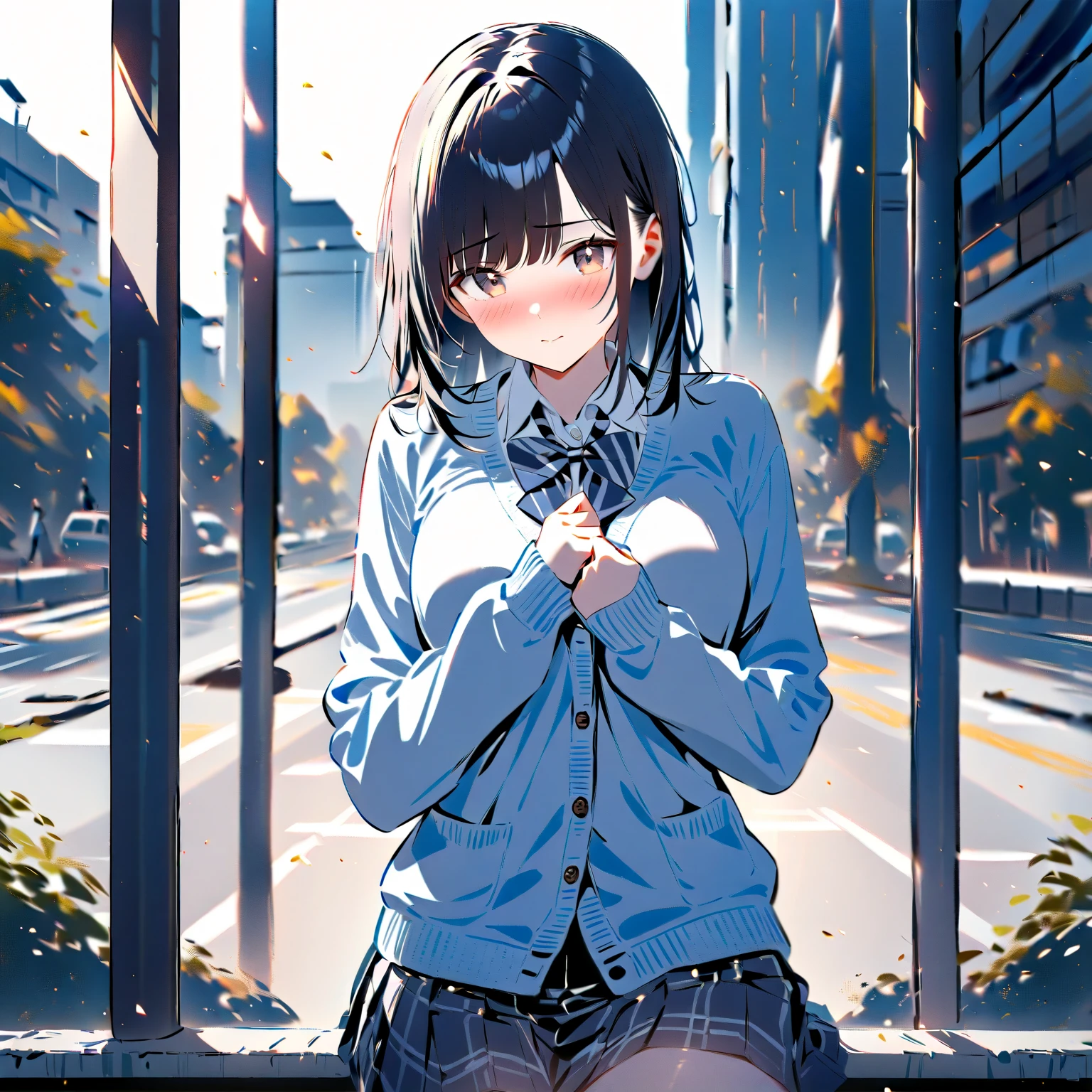 (8K, RAW Photos, 最high quality, masterpiece:1.2), high qualityのRAWカラー写真, Professional photo shoot, Cinematic Light, night、Late night、alone, (((young woman, Gal))), (Sharp features), (Small face), (Skin with attention to detail:1.2), clavicle, Cute face, Beautiful appearance, Long eyelashes,Girl Turning Around, smile, (Black Hair, Long straight line), high school student, Red tie, High School Uniform:1.2, Black jacket, Open jacket, Jacket cuff buttons, White shirt, Check skirt, night Park, Birds chirping, Embarrassing, sad, Artistic painting,Attractive thighs, loose socks:1.2, sneakers:1.2, (A very fine touch:1.2), (Watery eye), sad雰囲気, Oil painting style, Dark colors, (Are standing:1.5, lean on a tree, Full body portrait), Smooth texture, Gazing Eyes, Beautiful Skin, Shiny skin, ((Perfect Fingers, Five Fingers, Anatomically correct)), Background Blur, high quality, Surreal, ((Very detailed, photo shoot)),(Cover your eyes with your right hand、Grab the skirt with your left hand),,(((Skirt flip、Sexy panties)))、blush、(Many passersby)、Embarrassing、They hesitate、Looking down、orgasm、avert your eyes、Full Body Shot、((Hide your face with one hand))、Grab the skirt