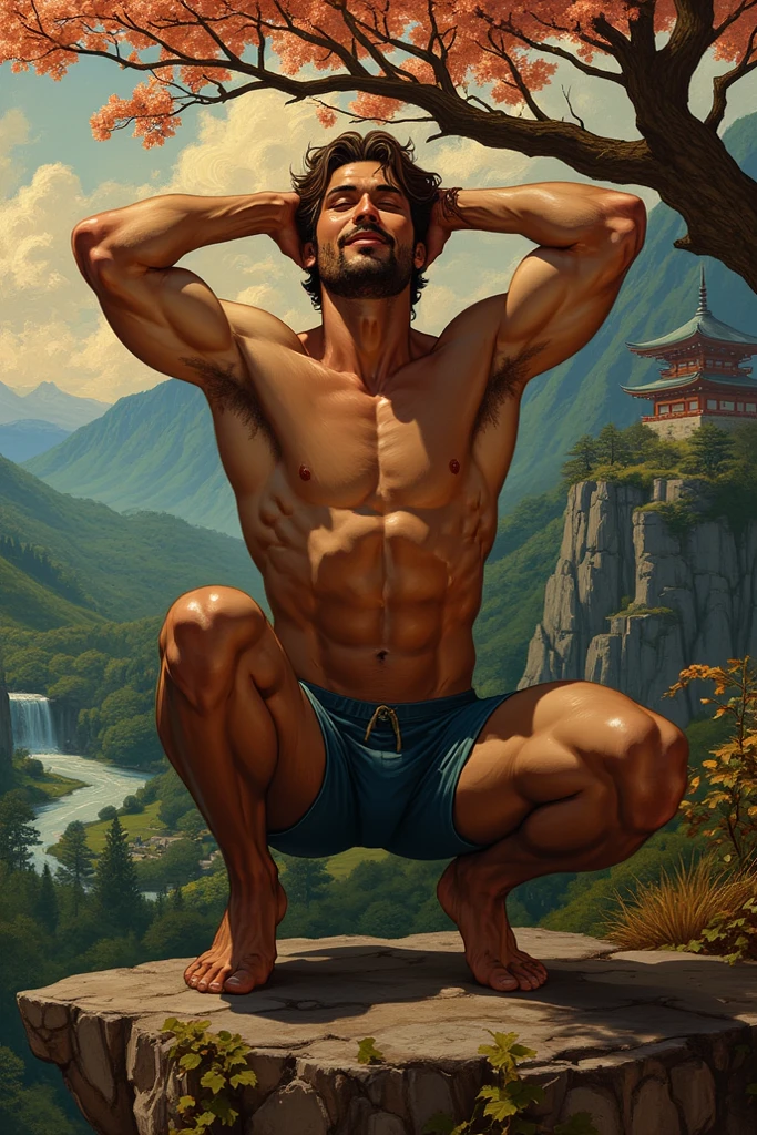 There is an 18 year old powerful boy. He is very powerful. He can change everything with his hard work. He is studying. His mind is very powerful. He is standing on the top of a mountain which is surrounded by greenery and is sunbathing. His name is Himanshu. That boy looks different from the world and his body is very dangerous The one who is wearing half lower and shirt. And he is very smart and fair