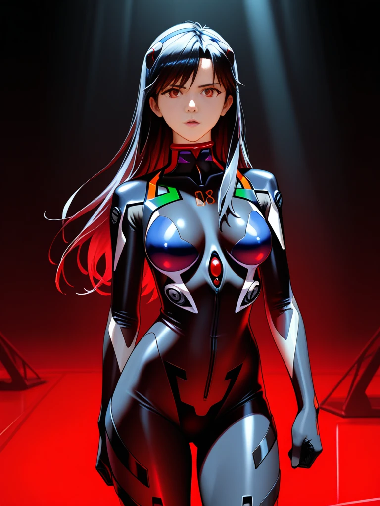 retro-futuristic, Showa-era anime-style sexy female pilot. The character should be inspired by works like Kiyoshi Kurosawa, Neon Genesis Evangelion, and Electronic Lover. Incorporate elements of double exposure, complex art, and a teeange Asian girl. The style should be anime-like, with perfect symmetry. The overall design should be anime-beautiful, with epic, intricate details. The design should blend classic Showa-era anime style with high-tech details, showcasing her dynamic and expressive poses in a body tight, chrome metallic pilot suit. She should have black hair, small breasts, a youthful, sexy appearance with a vibrant and slightly flirtatious demeanor. The background should be pure white. High resolution, ultra-detailed, cinematic lighting, anime style, no background.