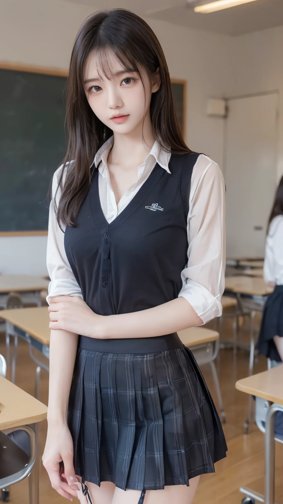 very well detailed , RAW color pictures ,(so embarrassing、Akin Yan:1.lender body line、Tight Waist、beautiful face, viewers, (( beautiful Japanese high school girl))、 in the classroom、(((rolls up her skirt with both hands:1.2, Presentation of today's sexy string panties))) ,Highest Quality、masterpiece、(detailed hands:1.3, perfect right hand:1.3)