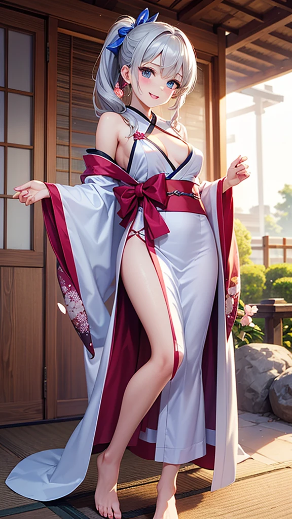 masterpiece, (pink kimono), seductive face, good lighting, low-cut, fine details, masterpiece, girl, black hair, gag, Nezuko Kamado, old twon,night time,moon,masterpiece, best quality, POV, wide hips,