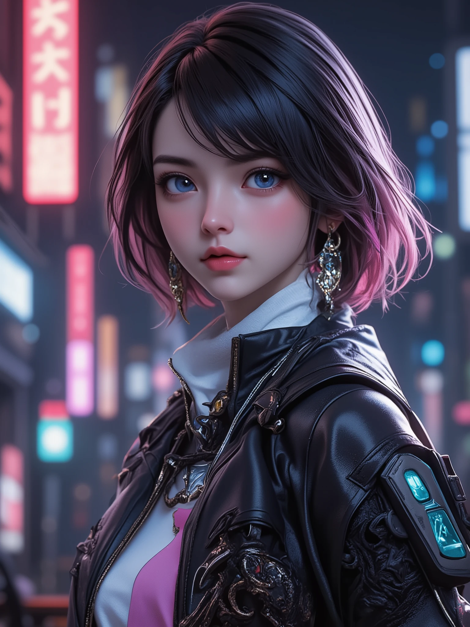 Wearing intricate cyberpunk streetwear, Beautiful, girl, detailed portrait, 4 thousand., bright colors, conceptual art, cinematic dramatic atmosphere, Sharp Focus, Volumetric lighting, cinematic lighting, studio quality,score_9,score_8_up,score_7_up,masterpiece,best quality, perfect anatomy, very aesthetic, official art,8k
best quality, masterpiece, High resolution, portrait, actual, blue eyes, black pink short hair color tone, 8K resolution, high quality CG, Beautiful CG, Soft Light, fashion brand image, Fashionable and casual, The Tyndall effect, lifelike, studio, Side lighting, (HD Skin:1.2), 8K超高清, high quality, Volumetric lighting, confess, photography, 超High resolution, 8K, Bokeh, Shallow depth of field