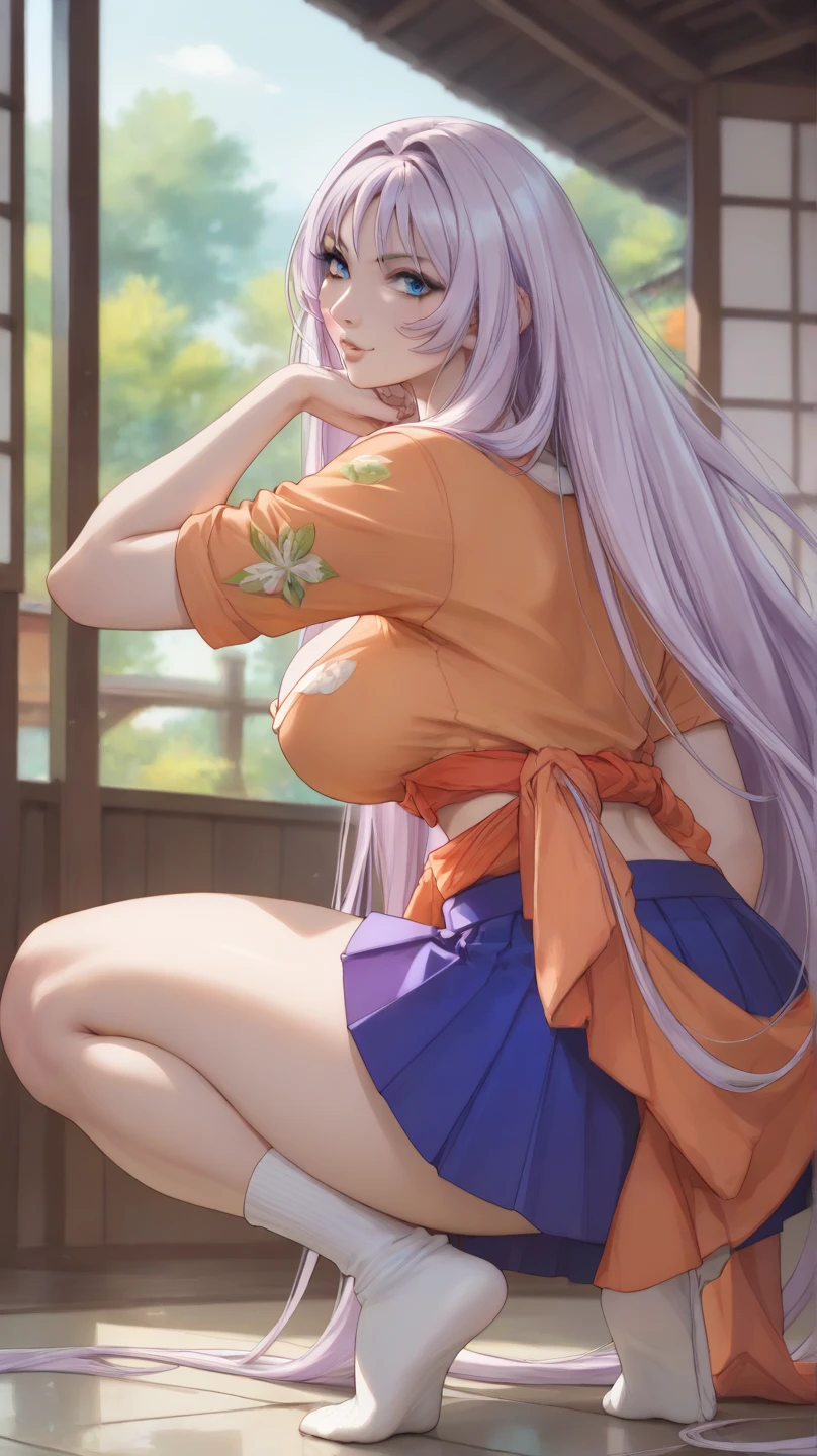 (night:1.7), East Asian architecture, sitting, kneeling tatami, white kimono, brunetize, long hair, excitement, blush, flush, kneeling pleading, looking up at the audience, pouting ass, lifting clothes, seduction, lip flap, purple eyes, braids, 1 female, manga, 20 years old, mature woman, beautiful fingers, beautiful long legs, beautiful body, beautiful nose, beautiful character design, perfect eyes, perfect face, looking at the audience, (innocent_big_eyes:1.0), (Light_ smile:1.0), official art, very detailed CG unity 8k wallpaper, perfect lighting, colorful, Bright_Front_face_Lighting, (masterpiece: 1.0), (best_quality:1.0), ultra high resolution, 4K, super detailed, photography, 8K, HDR, highres, absurdres:1.2, Kodak portra 400, film grain, Background Blur, Bokeh:1.2, Lens Halo, ( vibrant_color:1.2) (Beautiful,large_Breasts:1.4), (beautiful_face:1.5),(narrow_waist),