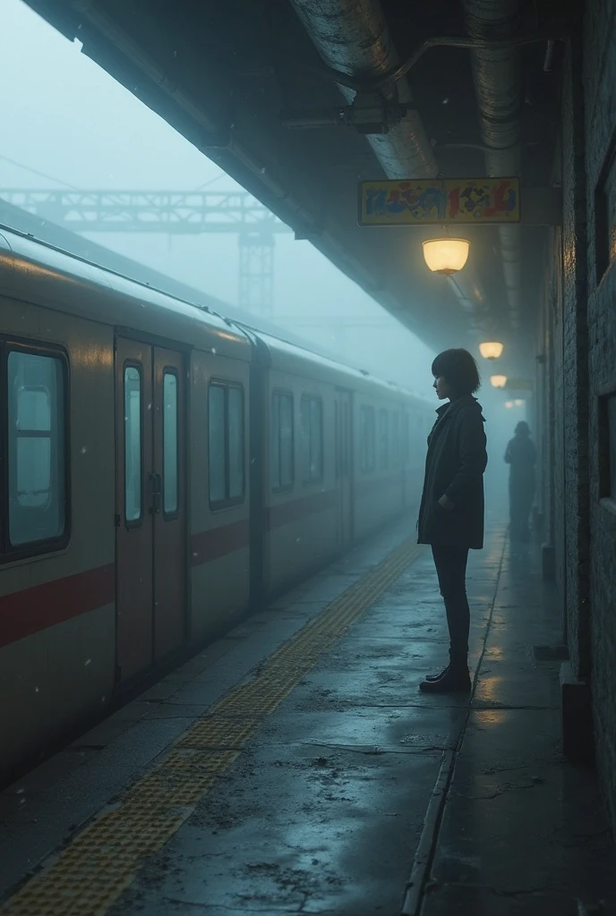 In the water,subway,moss,Showa,Collapse,Devastation,Inside the ruins,Glasses,Women,adventure,Black and White,