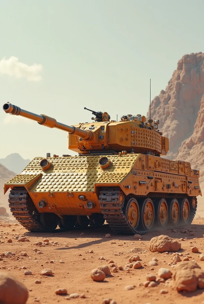 A yellow battletank in a desert, at night, intricate, 8k, isometric top-down view, highly texturized, night