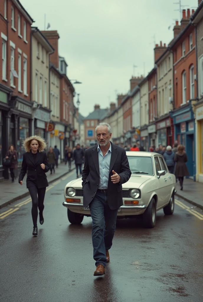 photo RAW,(emotional painting portrait of friendly devil monster helping old lady crossing abbey road of an Instagram fashion model, magic realism, perfect hands, color balance, limited pallette (red)), masterpiece, award winning photography, lighting, perfect composition, high detail, hyper realistic,dramatic lighting, epic
