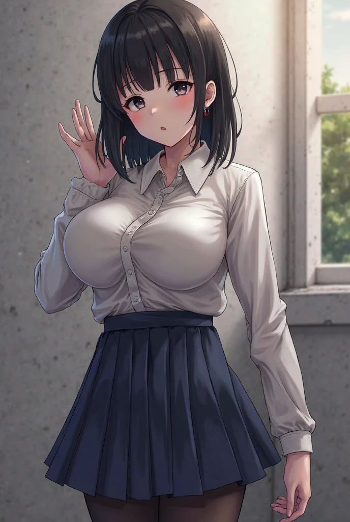 {{beautiful}}, amazing, (best quality:1.5), (masterpiece:1.5), extremely delicate and beautiful, intricate details, finely detailed, extremely detailed, beautifully detailed, ultra-detailed, (hyperdetailed:1.5), high resolution, (illustration), watercolor pencil, Clear line drawing, (ufotable style:1.1), (ufotable screen cap:1.1), anime coloring, anime screencap, (latest picture), backlighting, dynamic angle, glow, depth of field, {{body satisfaction}}, (body with a good balance of style:1.5), (slender figure:1.5), perfect body, perfect hands, perfect feet, (two arms:1.2), (two legs:1.2), (five fingers each:1.2), (perfect joint:1.2), perfect joint movement, beautiful detailed eyes, (detailed eyes:1.5), finely detailed eyes, perfect anatomy, full dissection, perfect composition, correct limbs, balance and coordination in all things, realistic:0.5, precise fingers and hands, (finely drawn hair:1.5), {{shy girl}}, (black hair:1.3), (short hair:1.3), (straight hair:1.3), bangs, (orange eyes:1.3), (medium breasts:1.3), (small-sized buttocks:1.3), {{school uniform}}, (white collared shirt:1.5), white shirt, breast tent, (checkered pleated skirt:1.5), checked skirt, pleated skirt, (unbutton one's first button:1.5),