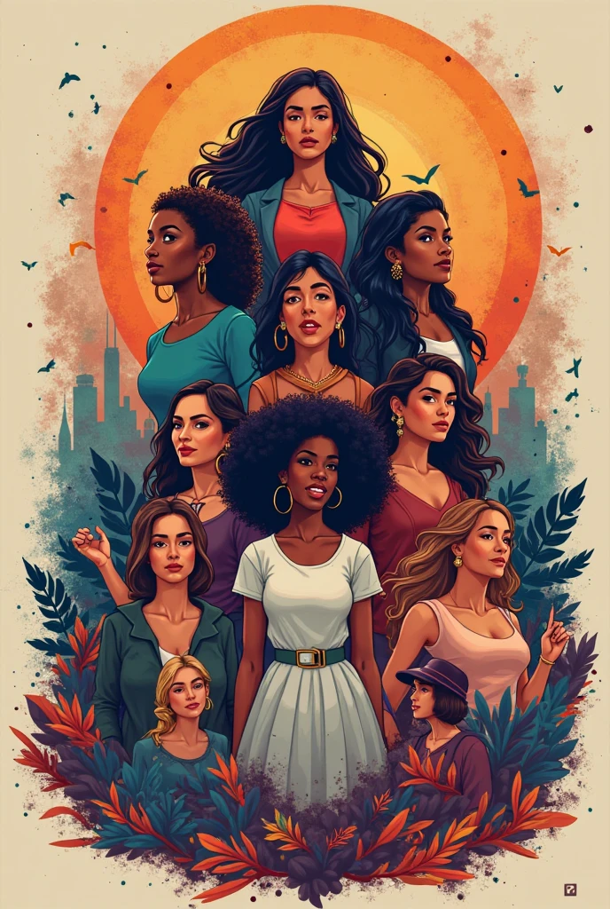 Create an image that reflects the feminist struggle or based on these phrases so that the phrases make up drawing 1. **Gender equality is a fundamental human right.**
2. **Our bodies, our decisions.**
3. **Feminist diversity enriches our struggle.**
4. **Gender violence is unacceptable in any form.**
5. **For a future where all voices are heard.**
6. **Education is the key to empowerment.**
7. **Sisterhood is our collective strength.**
8. **We challenge stereotypes and redefine power.**
9. **Social justice is at the heart of feminism.**
10. **together, We transform the world.**