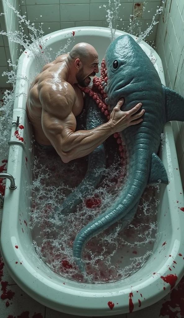 realistic image of a naked half werewolf sunbathing being attacked by a group of worms and some of the worms tied his hands and feet, one of the worms got into his genitals