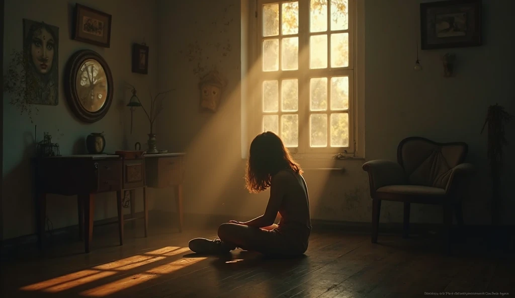 irish albino girl in rocking chair during pastel sunset in tanktop and messy hair at southern porch with fireflies dust and porch lights summerevening humid dramatic lighting with light and shadows patterns on skin style of sally mann in color nostalgia