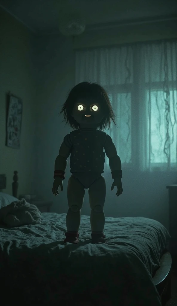 Photography angle : High lens cloudiness : Fish eye scene : A frightened runs towards the viewer (towards the screen) He looked behind him to see a lot of demons and monsters running after him to get him