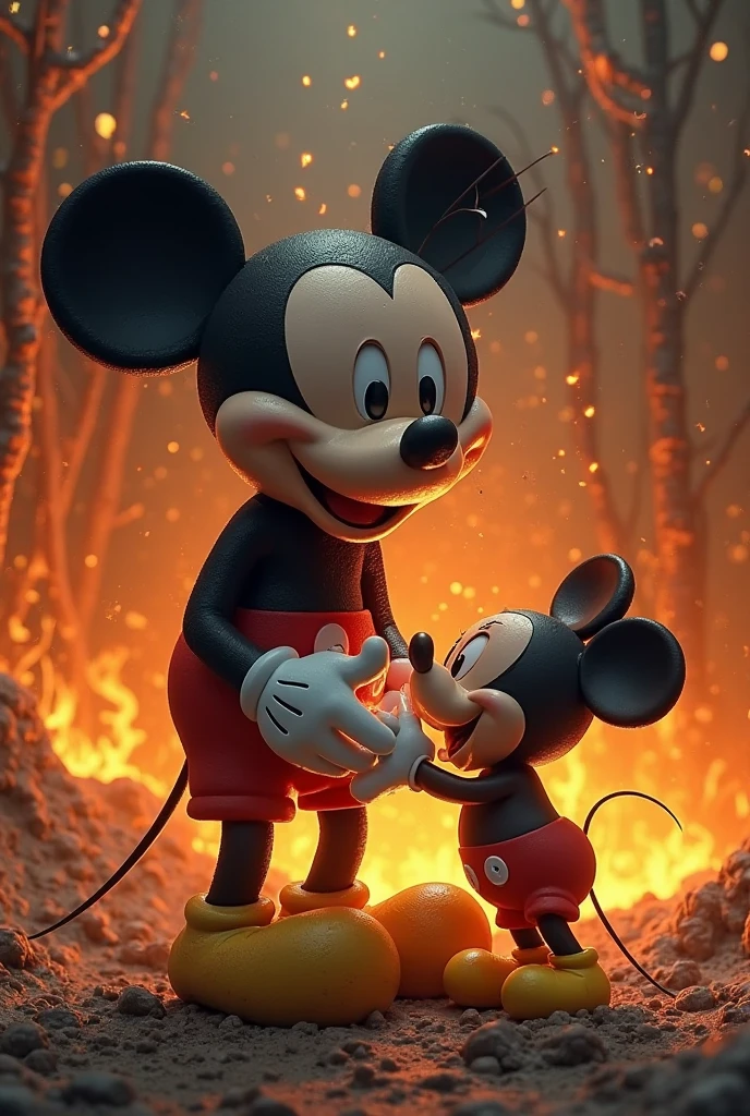 Mickey setting a homeless man on fire