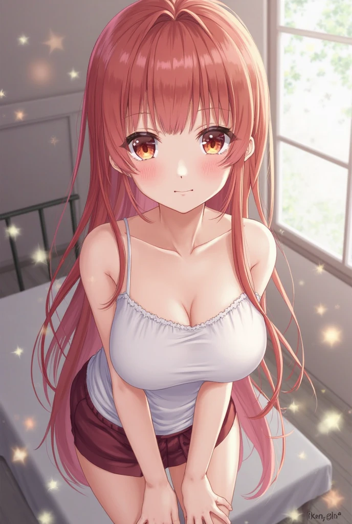 Anime girl with medium breasts and feels heat in vagina