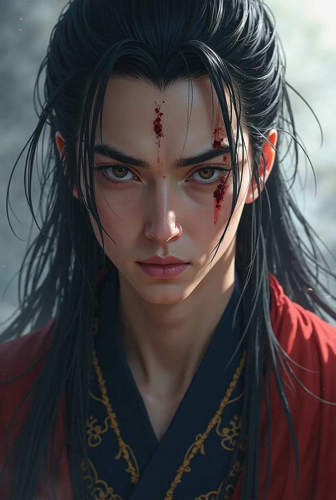 (Male: 1.1), black eyes, oriental beauty, (masterpiece), best quality, Anime, merge, colorful, vibrant colors, illustration, artstyle, fantasy, realistic, animation, (photo_\(medium\):1.0), by Antonio J. Manzanedo, by Jeremy Lipking, lightning, in surreal landscape, smooth, sharp focus
