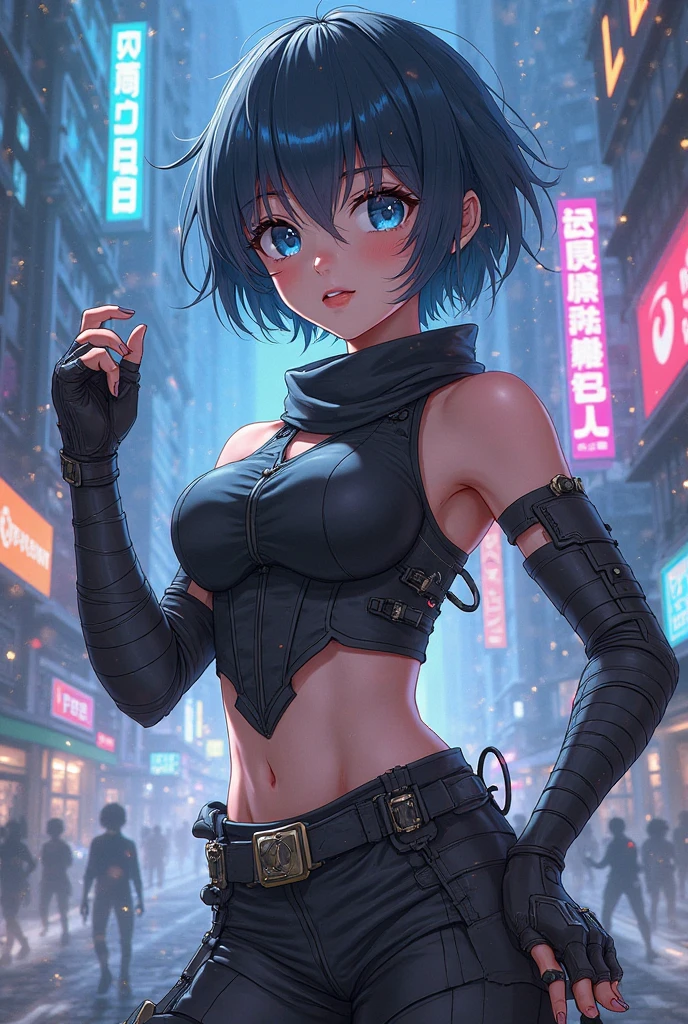 masterpiece, sexypose, Realistic, Very detailed, handsome body, Detailed body, Detailed hands, Detailed, Vibrants, Detailed Face, Reina's character design. Very detailed, Detailed body, Detailed hands, Detailed Face, anime art, extremely detailed CG unity 8k wallpaper, detailed light, Cinematic lighting, chromatic aberration, glittering, expressionless, epic composition, dark in the background, Very detailed, Detailed body, Vibrants, Detailed Face, sharp-focus, anime art, Vibrants, Detailed Face, Hugh Details, sharp-focus, Very drooping face, A detailed eye, super fine illustration, better shadow, finely detail, Beautiful detailed glow, Beautiful detailed, Extremely detailed, expressionless, epic composition, Presented at artstation, Octane Render, artstation hd, Cinematic, 4 thousand., hypermaximalist, elegant, japanese face, oriental japanese beauty face, best quality, reina, masterpiece, best quality, reina, masterpiece, best quality, reina, masterpiece, best quality, reina, masterpiece, best quality, reina, , masterpiece, best quality, reina, masterpiece, best quality, reina, purple eyes, multicolored hair, choker, bare shoulders, bare arms, large breasts, see-through, black shirt, black shorts, fingerless gloves, standing, fighting stance, pov, alleyway, grin, jabbing pose, uppercut pose, slim body, slimmer, proportional body, electric on fist