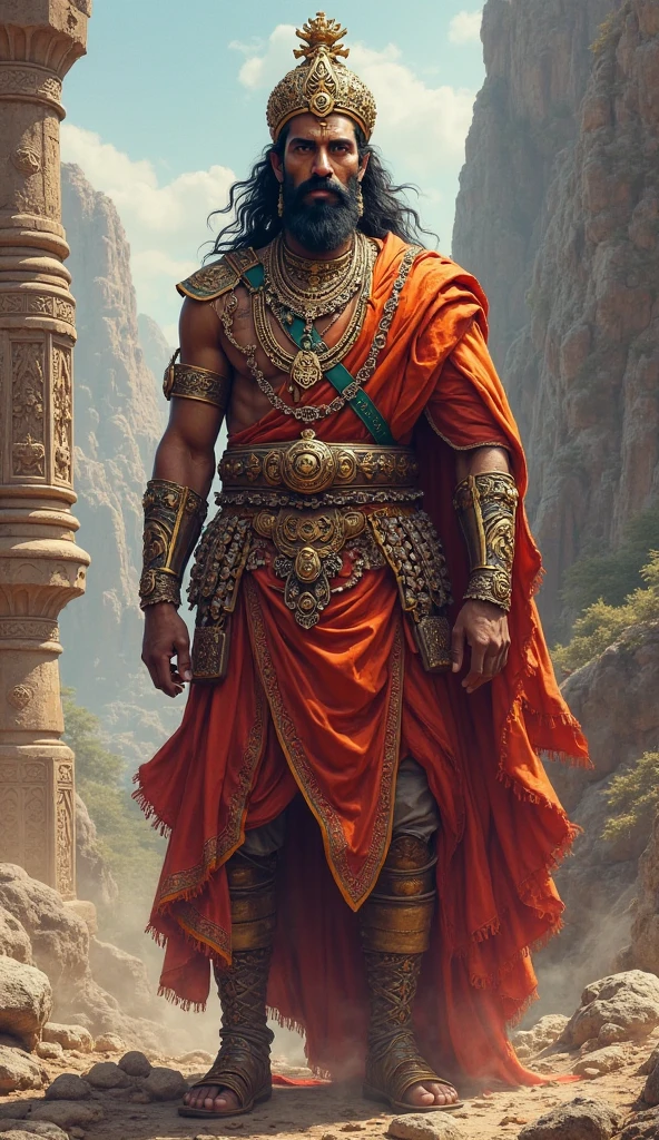 Wide profile Angle of (((one))) character (((man)) in (((front view)))), Sumerian king wearing royal headdress, ornate jewelry and symbols of royalty that must be rendered with fine detail, Capture the essence of Sumerian civilization in the background with symbolic motifs and architectural elements, digital painting by Jeremy Lipking, by Antonio J. Manzanedo, Alphonse Mucha, Fuller Graves, Bartolome Esteban Murillo, JC Leyendecker, Craig Mullins, Peter Paul Rubens detailed painting, CGSetivity, ArtStation HD, high detail, Photorealism, Concept Art, ArtStation HD, official art, trend in artstation.