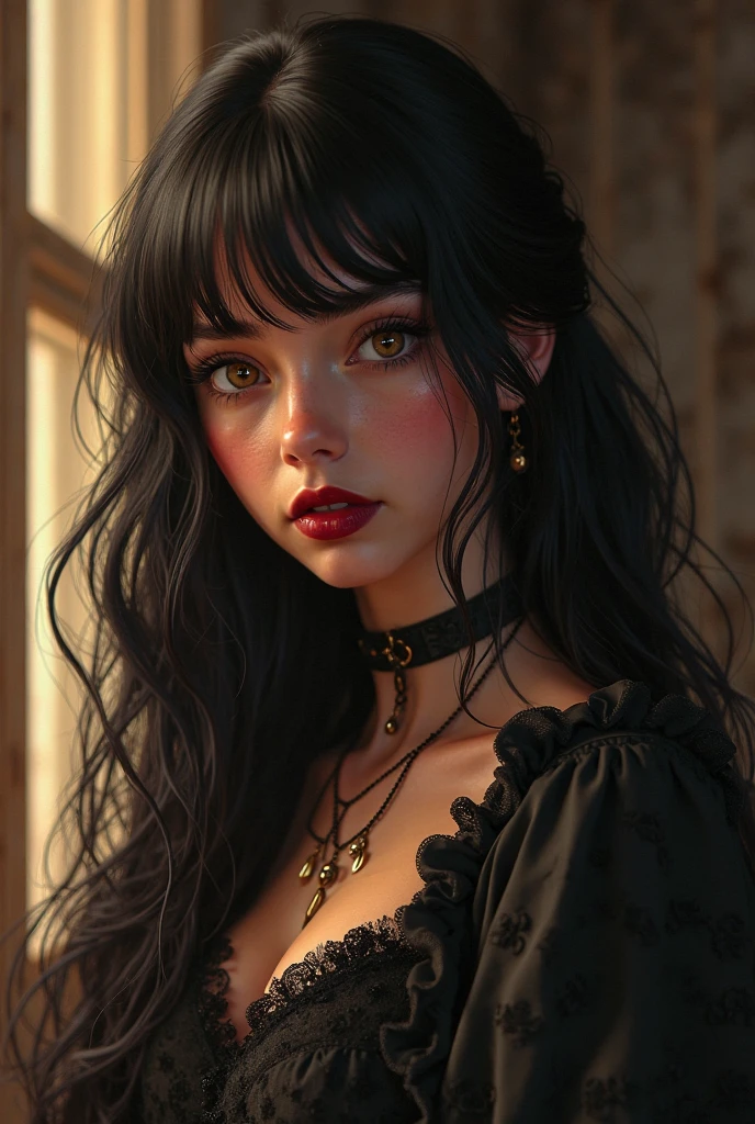 Ultra-realistic 8k CG, masterpiece, best quality, (photorealistic:1.4), absurdres, extremely detailed, real hair, life-like,
((dark setting)), ((gothic atmosphere)), ((detailed face)), ((detailed eyes)),
beautiful emo woman sitting at desk writing in her diary, subtle makeup, black hair, bangs,