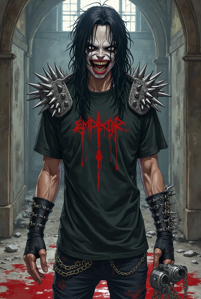 Design do logotipo da Corpse Paint T-shirt Death Metal Design - Illustration with Scary Face and Bloody, t shirt design,robust style,just design,White background,no model,proffesional,hight contrast,high resolution,ultra detali,bright coloured,metallic details,sharp focus,Jumpy,dynamic composition,gritty texture,rough brushstrokes,Mechanical elements,Chrome Effect,classic typography,retro style,distressed look,aggressive lines and curves,3D rendering,impressive visual impact,dark shadows,strong brand presence,monochrome palette,Industrial aesthetics