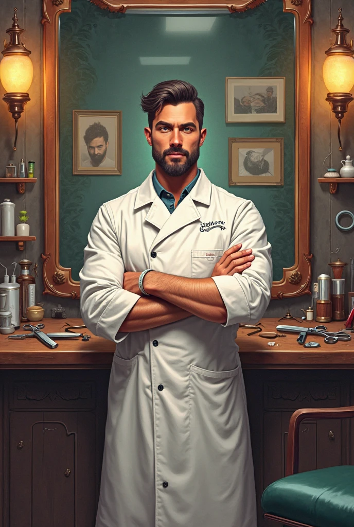 Create 3 images, one of a doctor working. Another one of the same one but all tattooed in a bar and finally of him enjoying himself with his family but they look like different people