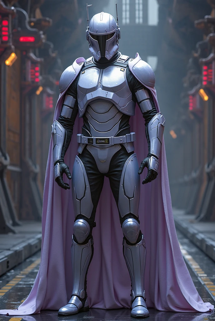(Very fine fine touch:1.2), masterpiece, Highest quality, High quality and perfect face, Solo 1 Girl Papillion Auger, Helmet, Cape, armor, belt, Bodysuits, purple Cape, purple Bodysuits, gloves, Purple footwear, buckle, Hands on hips, snow,