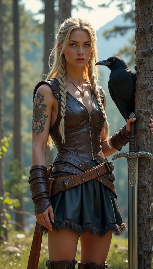 Masterpiece, Best quality,, (photorealistic1.4), (UHD), (epiCRealLife),  (flashphoto),, (photorealistic1.4), (cleavage), (medium breasts),  (Chloe Grace Moretz), (chl03gm), (Astrid Hofferson Costume), (astrid_Character outfit), (Astrid Armor) (AstridWaifu), (sitting on bench), (Medieval outdoor), (castle landscape), (daytime), (on castle rooftop), 