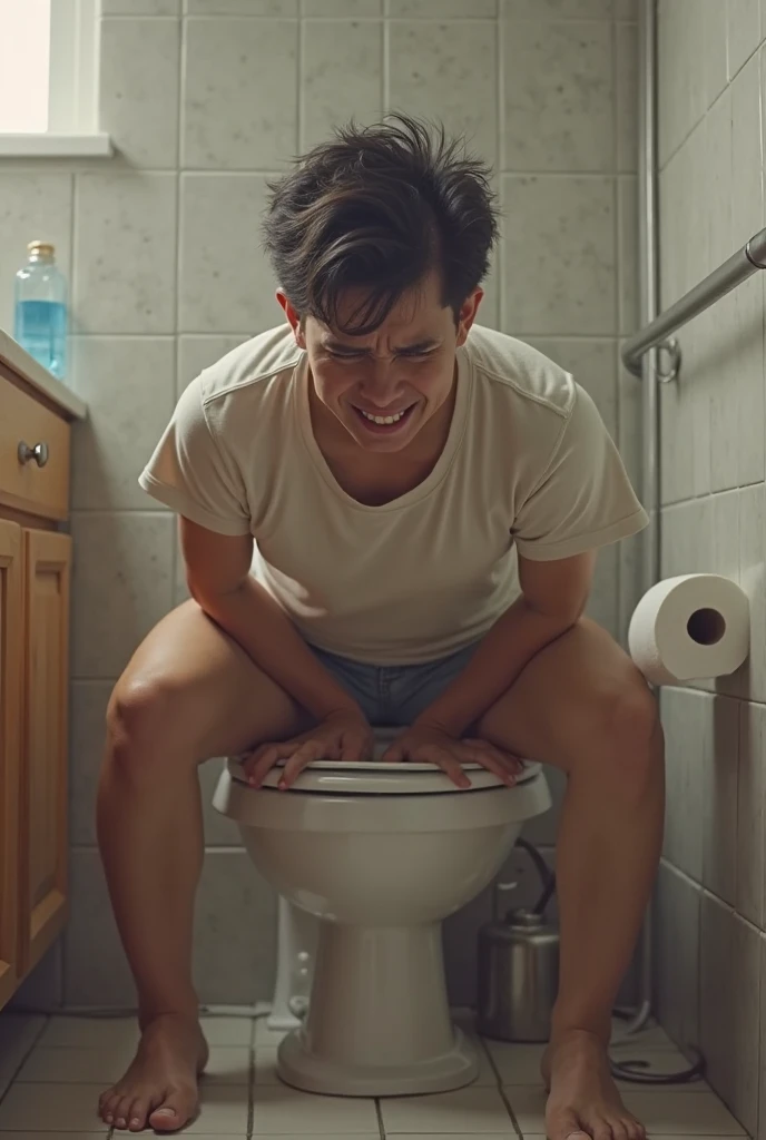 Man in bathroom unable to urinate