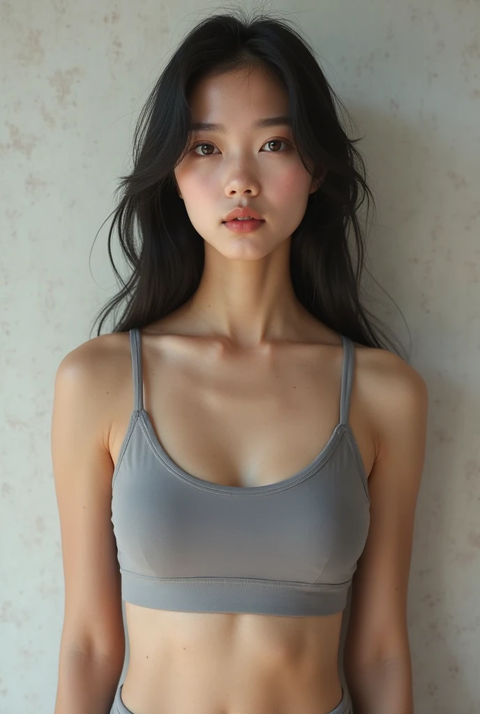 Photo of young woman, in black tank top, standing, detailed, reality, photography, high detail