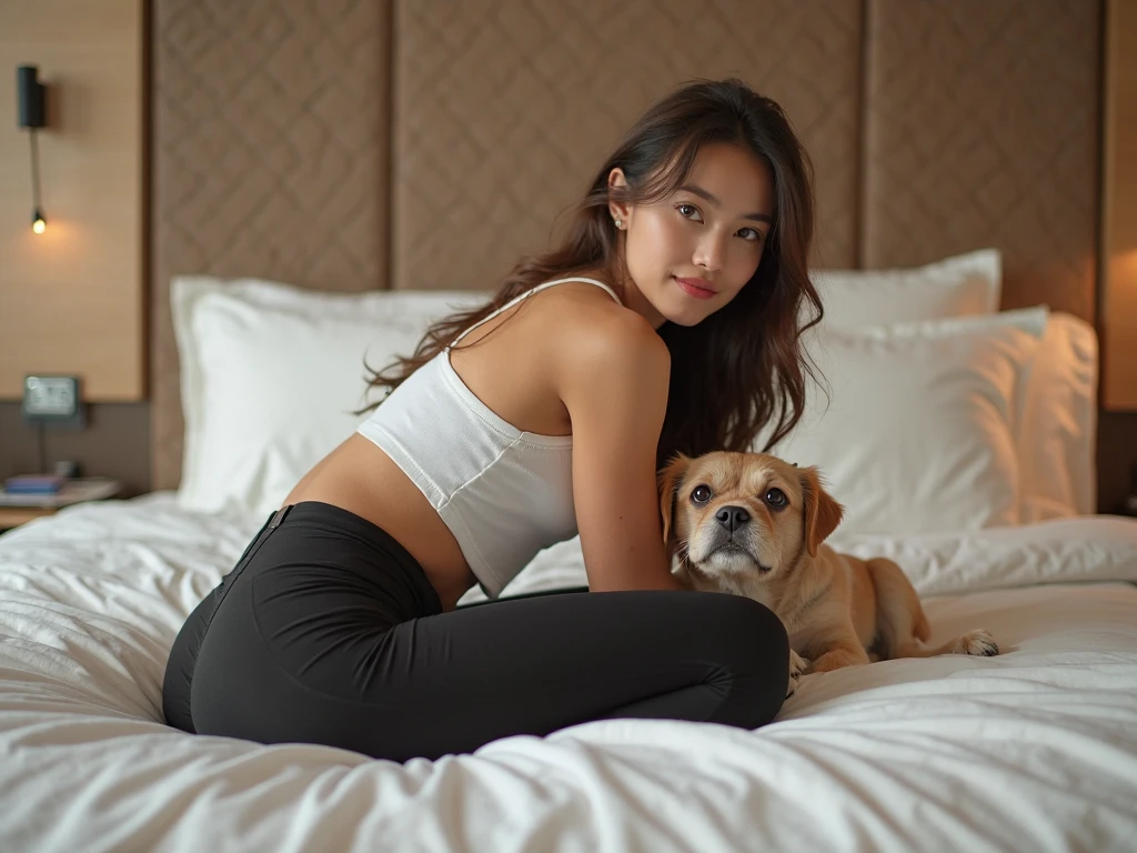 Young Thai woman, fit physique, fitness physique, wearing sexy black lingerie sitting on the couch with legs open, corps sexy, (8K), (best quality), (chef-d&#39;artwork:1.3), (Realistic), (photorealistic:1.34), Ultra-detailed, [Beautiful detailed eyes], (sourire), (sourire), (beautiful nose detailed), [very long blonde hair], (haut court), lingerie noire, (superbes seins taille normale), (Gros plan), Profondeur de champ, full body view, sitting on sofa, legs spread, montrant l&#39;entrejambe, pieds en l'air