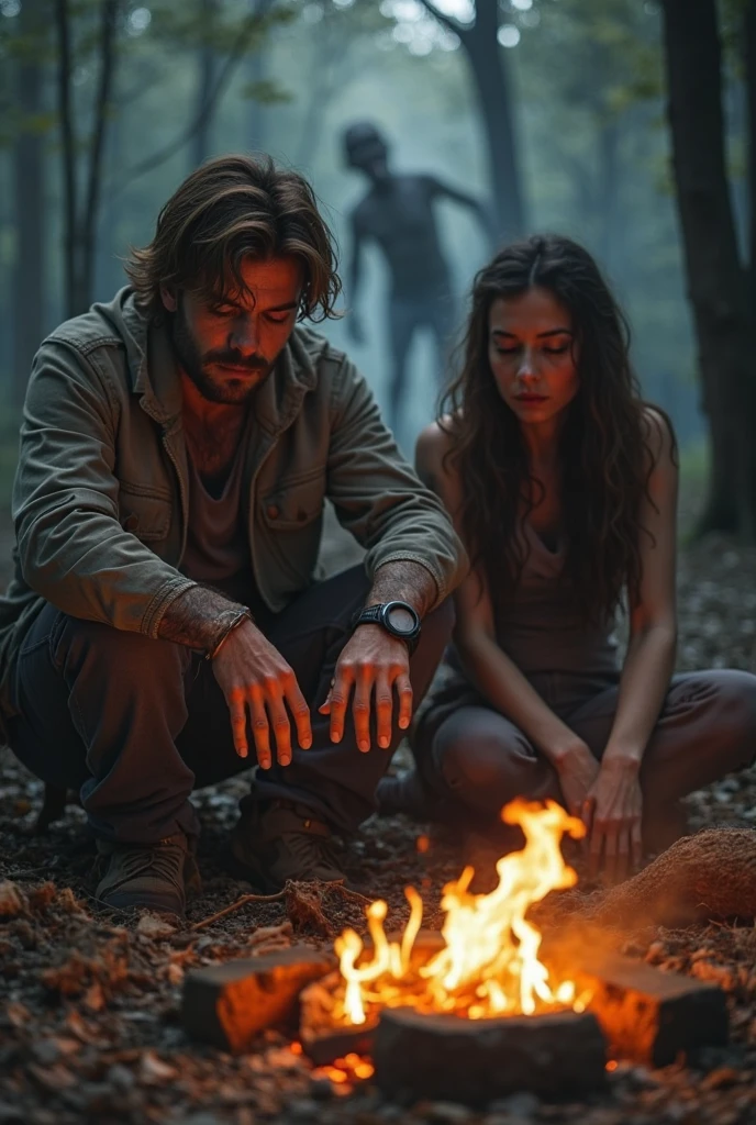 Adult bondage woman man horror forest campfire story