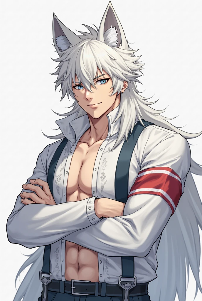 1boy, white long hair, white eyelashes, green eyes,fitness body, vestindo uma regata preta, calça branca, hair in the wind, satisfied expression, sexy