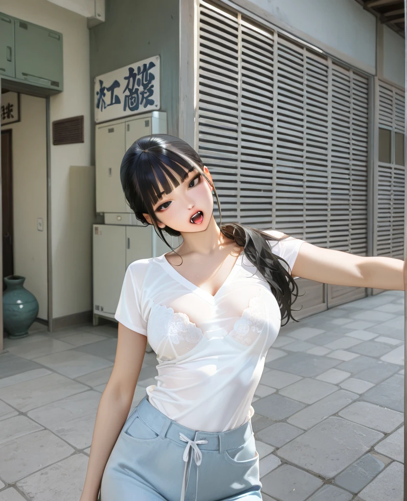 (((masterpiece))),(((High resolution)))、(((8K)))、(((perfect face)))、(((beauty of japan)))、40 years old、(((beautiful face))), (((tanktop))), panty, embarrassed look, look at the camera, (thighs)、top quality eyes, detailed texture, look at the camera, standing, plump, big 、((grammar body))