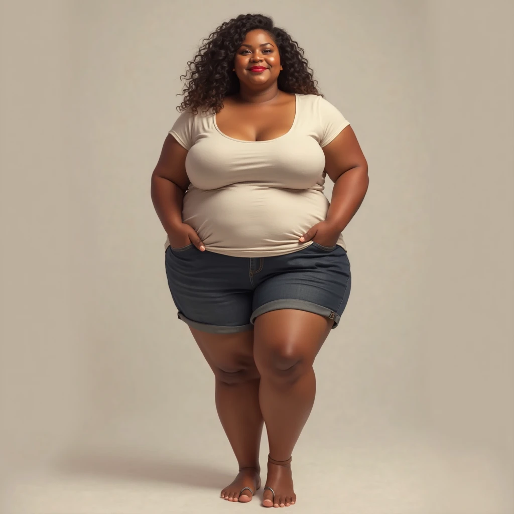 50 years old,(masterpiece, best quality:1.2), 1girl, solo,standing_split, Big Tit,Mature Woman、Big Butt、pubic hair,Armpit Hair、
long hair, Bondage、White sleeveless tank top,blue denim shorts