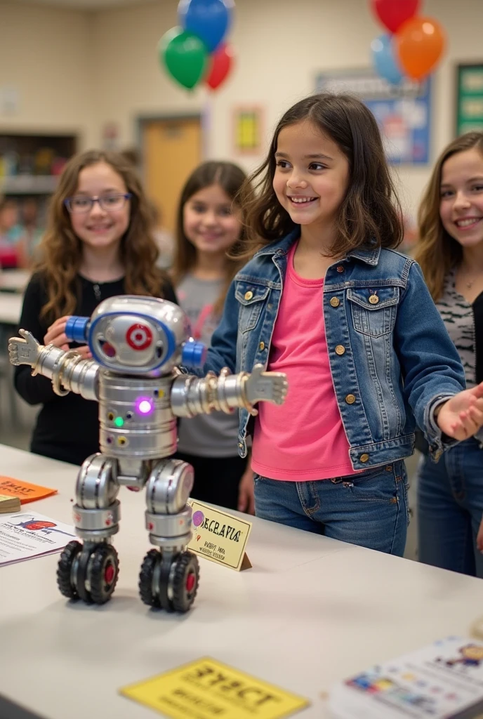 afro descent disney pixar cartton interacting with a robotic arm in a classroom as a student at a professional school.