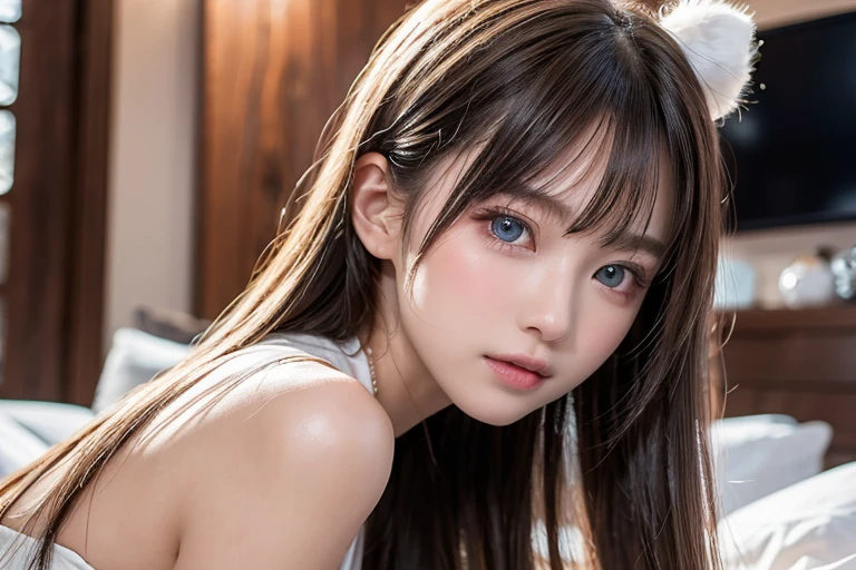 Ultra-High resolution, Clear Face, (reality: 1.4), Perfect lighting,(Realistic), Anime Wallpaper, Guviz style artwork, Fantasy with magic cover, 美しいアートワークのAn illustration, Beautiful digital art, 美しいデジタルAn illustration , Beautiful portrait, An illustration, Delicate and beautiful, Very detailed, The finer details, Official Art, Very detailed unity 8k CG wallpapers, Very detailed, High resolution, Very detailed, Very detailed eyes and faces, Beautiful and detailed eyes, Cinema Lighting,One person, alone, Pink Hair, hair ornaments, Animal ears, Jewelry Earrings, blue eyes, Black Dress, Standing upper body, indoor, Simple black background,