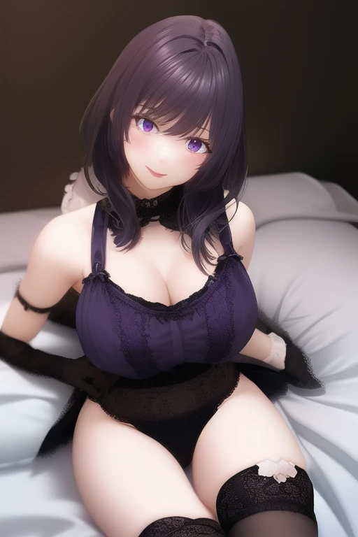 a girl wearing a chocker, black and purple lace outfit, gothic earrings, posing in bedroom gothic, colorful animation stills, purple dark mid length hair, blue eyes, gothic, curvy, cute adorable face, seductive eyes gaze, cutsie, looks 16 years old, gothic aesthetic. Full body picture, sexy, seductive, night lighting, curvy body, busty, thicc butt, Great shading, shadows, butt shadow, butt detail, round butt, huge butt, massive ass, massive bum. fat ass