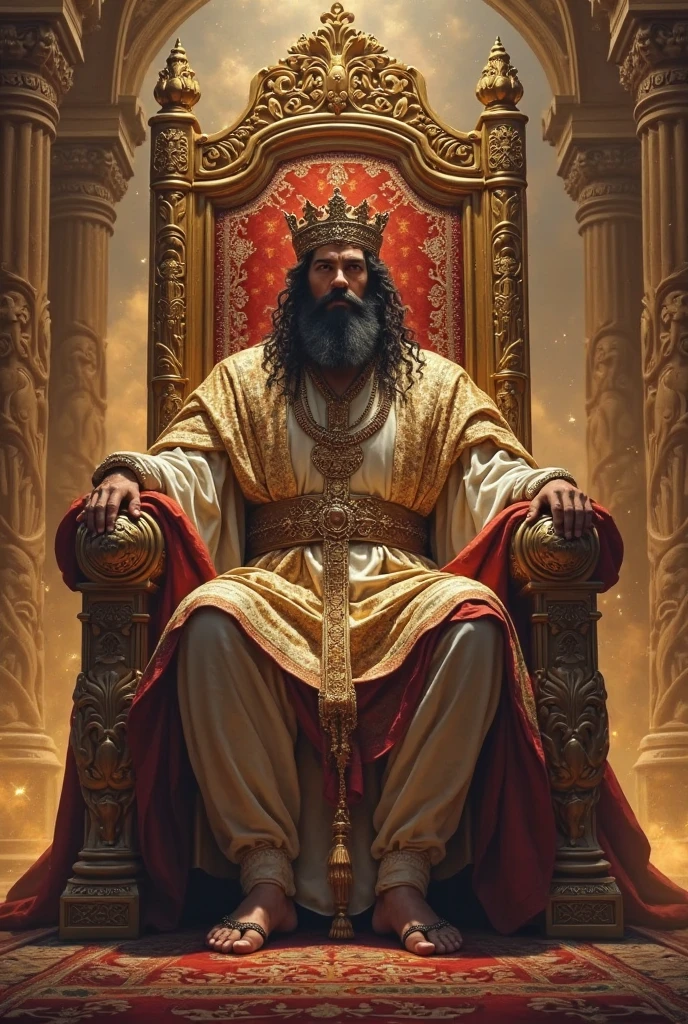 a king of ancient greece sitting on a throne in a dark room,detailed face expression,somber,dramatic lighting,ornate throne,detailed clothing,golden crown,regal,cinematic composition,dramatic shadows,chiaroscuro,digital painting