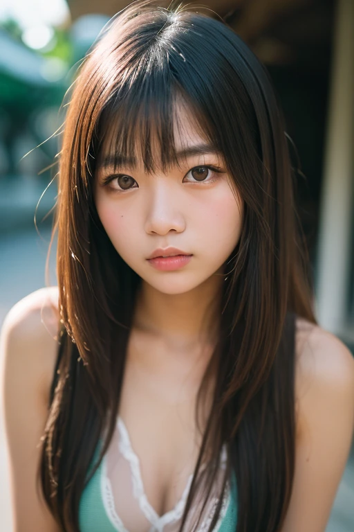 (masterpiece、16k image、high resolution、highest quality)、solo、One Girl、(Japanese Girls' High School Sailor Uniform,perfection)、(Perfect Anatomy,Beautiful body、Healthy Body、Beautiful Skin)、sunny day、Black-haired、ponytail、black eye、On the way home、Small Tits:1.5、School zone、artistic.、Beautiful woman、Beautiful Body、smile、